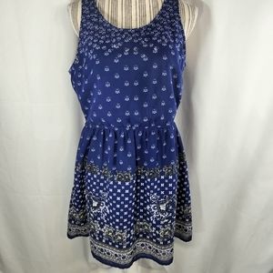 Divided H&M Blue White Black BOHO Pattern Sleeveless Open Back Dress Size 12